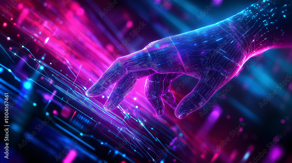 Poster an original futuristic abstract background in a high-tech style. shining lines and patterns resembli