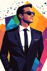 A successful businessman portrait, vector illustration, colorful geometric shapes 