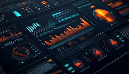 Obraz premium Business Analysis of Data on Computer Screens with Graphs Charts in Office