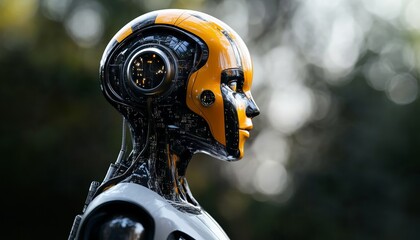 Artificial Intelligence Robot with Futuristic Design in Outdoor Setting