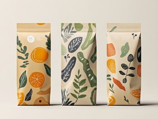 Kraft Paper Bags With Botanical Patterns.
