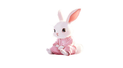 Obraz premium Cute White Rabbit Wearing Pink Pajamas.