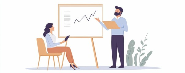 Entrepreneur presenting a business plan on a projector screen to potential investors