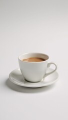 Fototapeta premium White ceramic cup with hot drink isolated against white backdrop