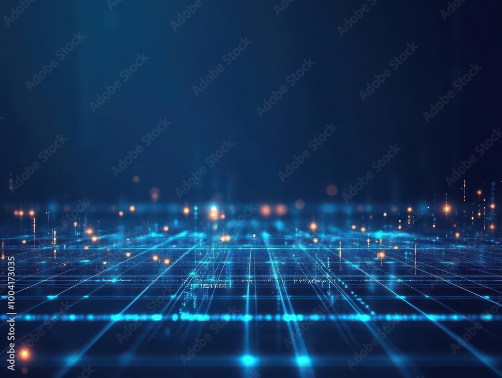 Leinwandbilder Abstract dark blue background with grid lines and glowing data points, futuristic interface, digital world, cyberpunk, hightech vibe