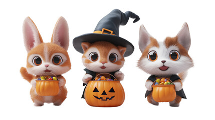 Fototapeta premium Cute Animals Dressed Up For Halloween Trick Or Treating.