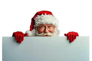 Santa Claus holding a Christmas mockup sign winter or summer celebration season.