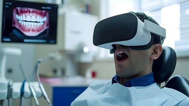 Dentist Using Virtual Reality Headset for Dental Training and Simulation