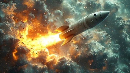 Fototapeta premium 3D Illustration of a Rocket Traveling Through Space