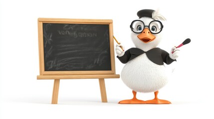 Obraz premium Swan Character as a Teacher with Chalkboard
