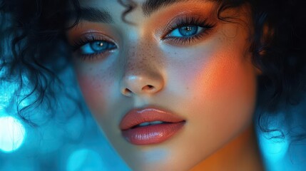 elegant portrait of a woman adorned with sophisticated evening makeup capturing her beauty and confidence against a softly lit backdrop that enhances the mood of glamour