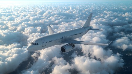 Fototapeta premium Realistic 3D Rendering of Airplane Gliding in Clouds