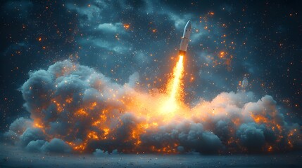 Obraz premium 3D Abstract Rocket Launch in Dynamic Space Scene