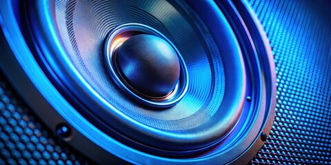 Vibrant close up of audio speaker with blue flash gel for technology backgrounds
