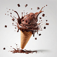 Chocolate Ice Cream Splash, isolated on white background