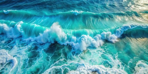 Vibrant Aerial View of Turquoise Ocean Waves Background with Splashing Water