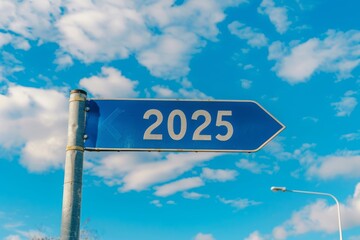 Fototapeta premium New Year 2025 strategy target success, forward plan for challenge and growth, resolutions for performance and change, concept of development for business goals for the future