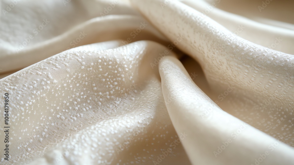 Poster close-up of soft, white fabric with a subtle, dotted pattern.