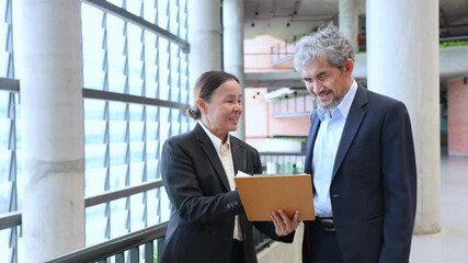 Team of senior executive managers is happily handshaking after meeting for new contract and partnership between corporation agreement and investment opportunity for global expansion concept