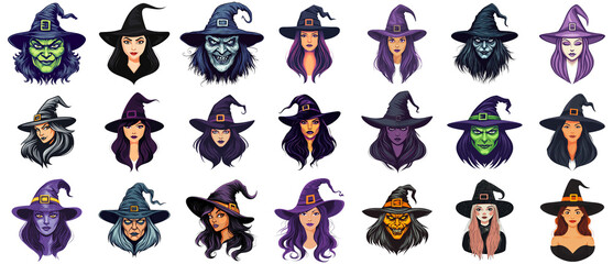 Spooky Halloween Witch Faces Collection