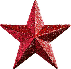 Glittering red star ornament with sparkling texture
