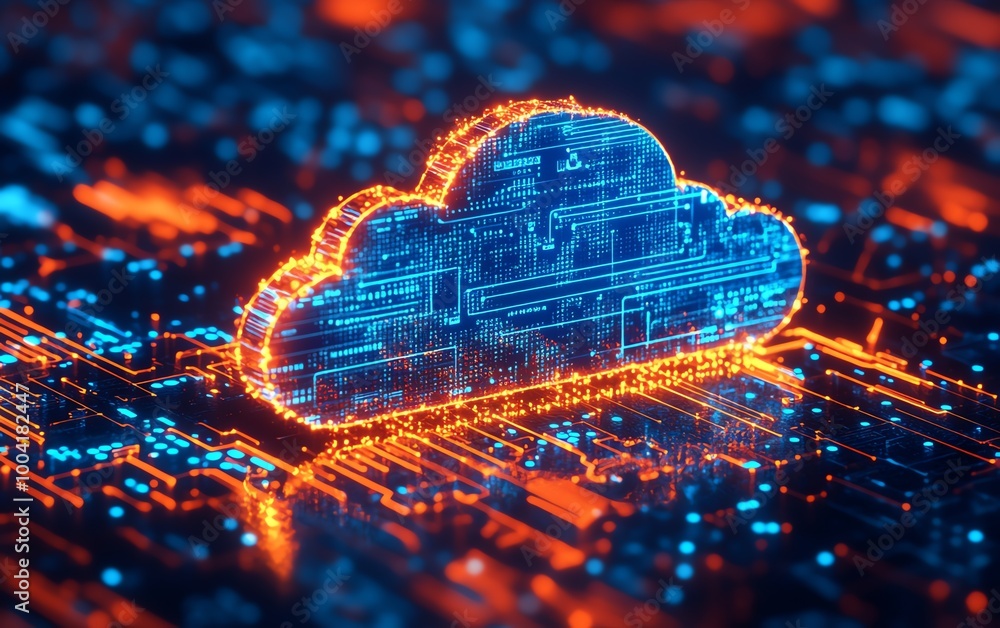 Poster cloud illustration showcasing digital transformation with businesses adopting cloudbased solutions t
