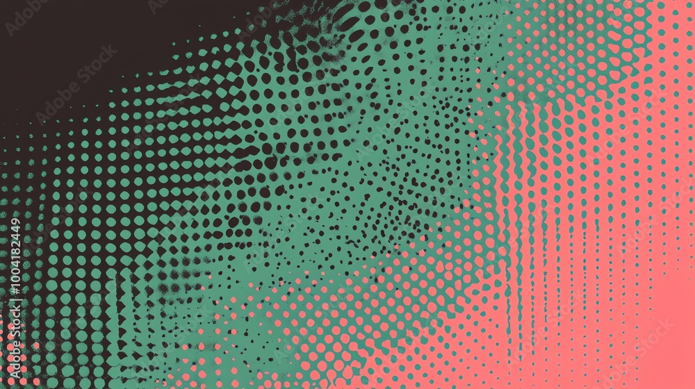 Poster abstract background with a gradient of teal, black, and red dots fading into a dark background.