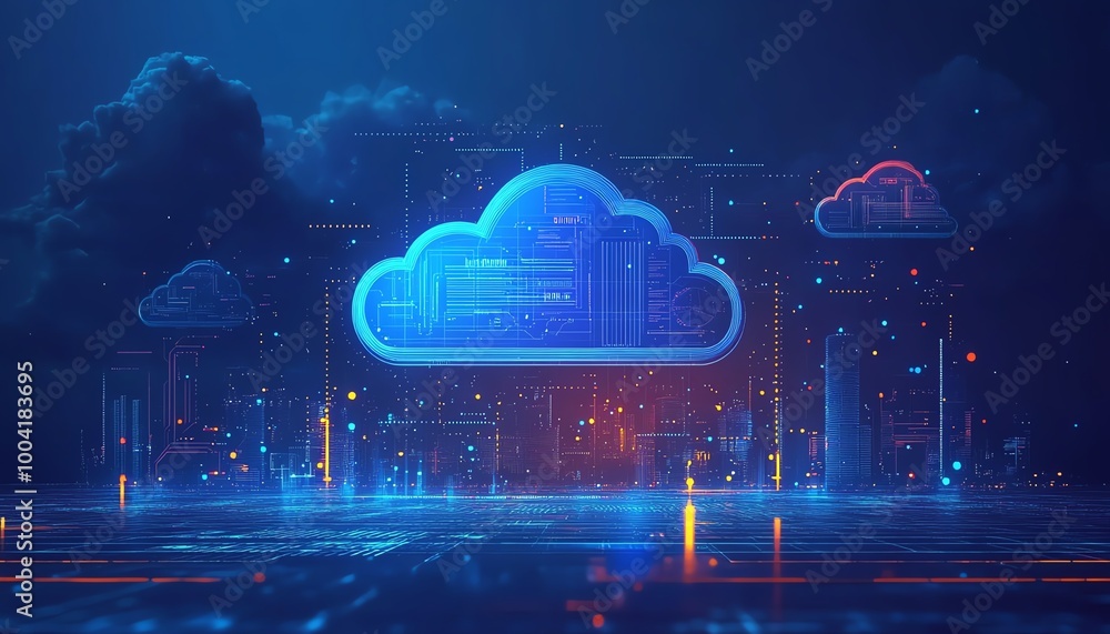 Poster Digital transformation acceleration depicted through a cloud illustration, highlighting businesses embracing cloudbased solutions for improved agility