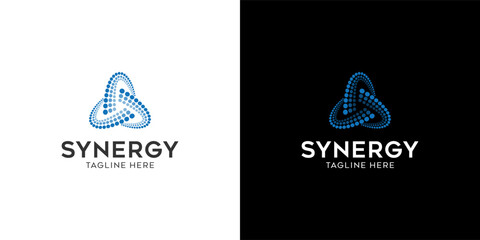 logo synergy, concept of two or more entities working together. Interlocking circles symbolize the coming together of various elements