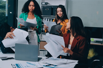 Stress, business people and employee frustrated with multitasking, pressure or overworked by team...