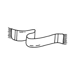 Warm knitted scarf to protect against the cold. Doodle. Vector illustration. Hand drawn. Outline.