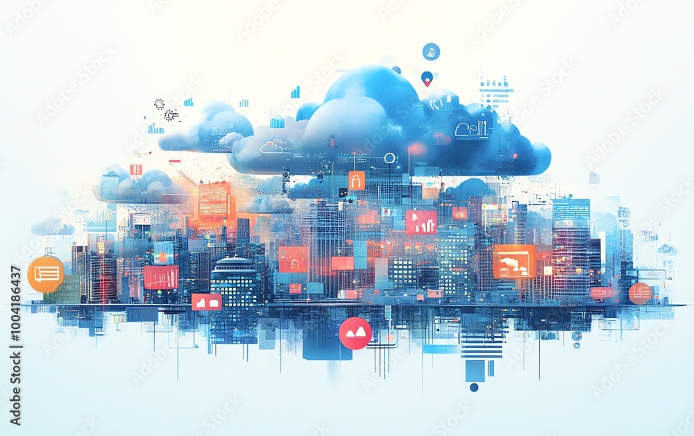 Aufkleber Illustration of digital transformation with cloudbased solutions, demonstrating how businesses are evolving for greater agility and efficiency