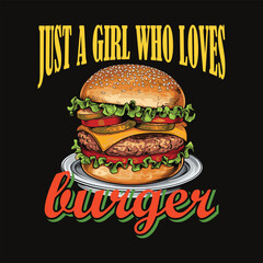 hamburger on black t-shirt design