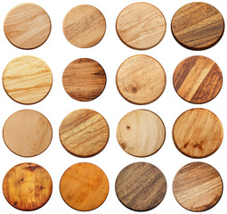 Wooden Texture Circles Set on Transparent Background - Perfect for Design Overlays and Graphic Elements
