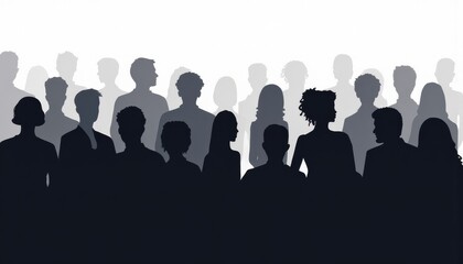 A crowd of people are sitting in a room, but they are all in silhouette