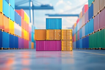 Fototapeta premium Business logistics, warehouse, and shipping containers, 3D illustration
