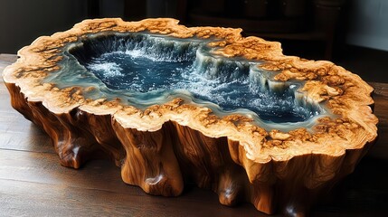 Fototapeta premium exquisite wooden table crafted from epoxy resin featuring unique ocean or river patterns that showcase the natural beauty of the materials this art design emphasizes craftsmanship and elegance