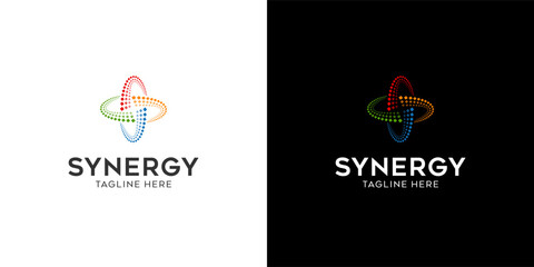 logo Synergy, the concept of two or more entities working together, The interlocking circles represent the coming together of diverse elements