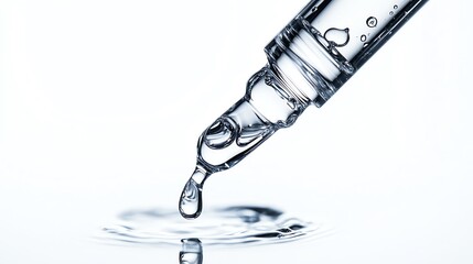 Lab pipette with droplet, closeup view, precision tool, high detail, isolated on white background