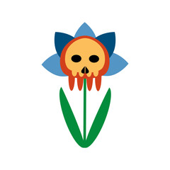 Vector illustration of flower with skulls. Halloween, fiction, fantasy flower. Isolated on white background.