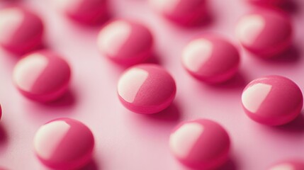 Close up of glossy pink balls on a pink background