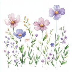 A beautiful collection of hand-drawn flowers in various colors on a white background, showcasing nature's elegance.