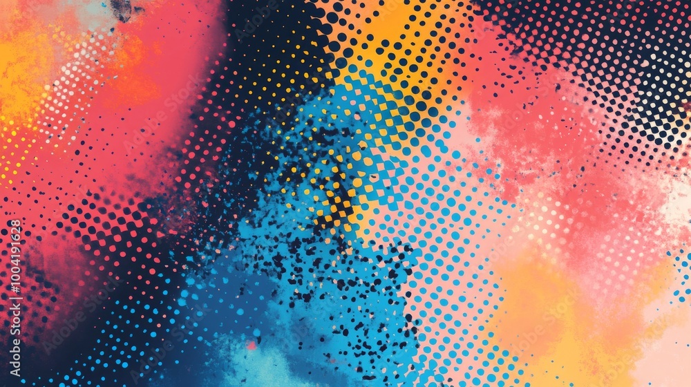 Poster abstract dots in a colorful halftone gradient, creating a vibrant and dynamic background texture