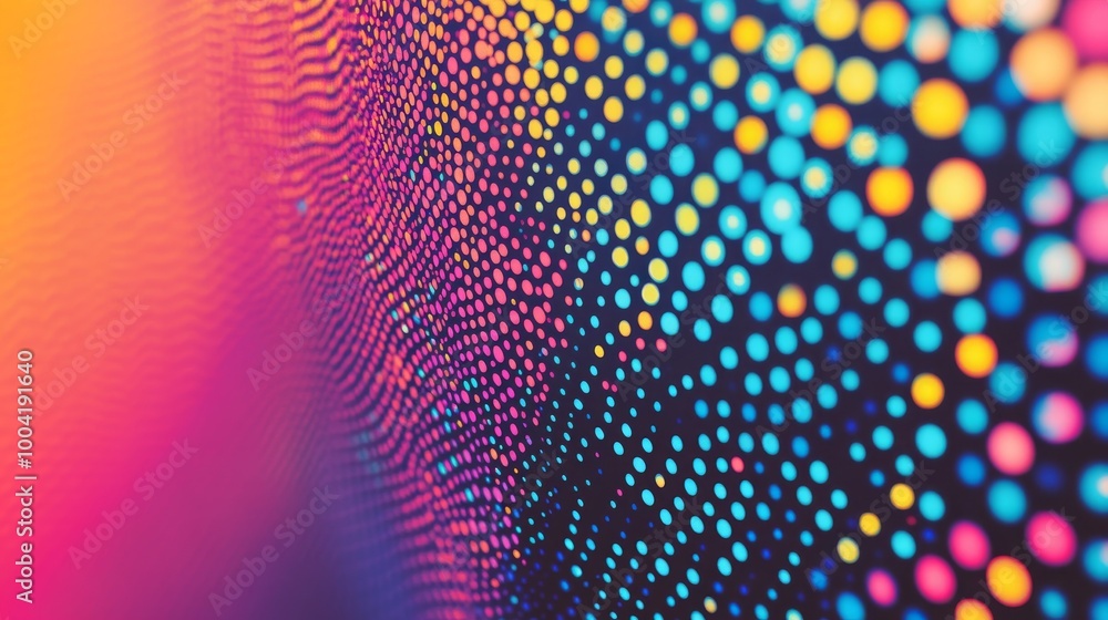 Poster abstract dots in a colorful halftone gradient, creating a vibrant and dynamic background texture