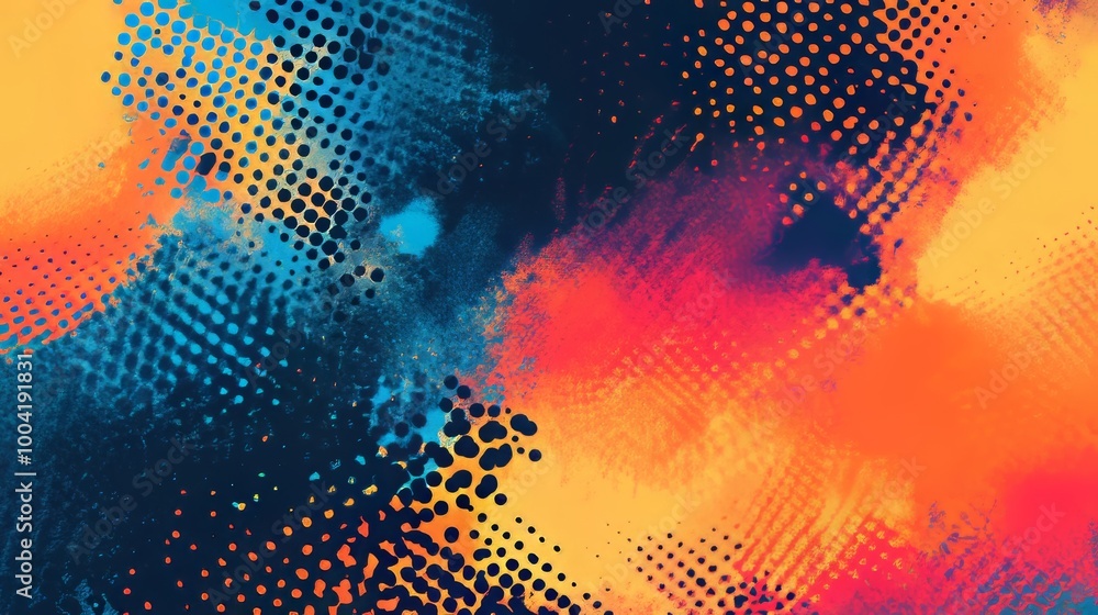 Poster abstract dots in a colorful halftone gradient, creating a vibrant and dynamic background texture