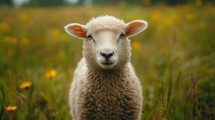 Obraz premium A curious sheep standing in a vibrant meadow