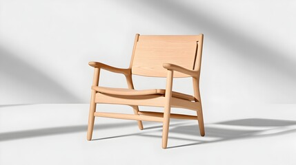 Sleek Minimalist Handcrafted Wooden Chair with Clean Lines and Natural Oak Finish on White Background
