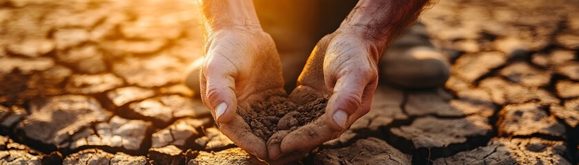 Farmer s Weathered Hands Grasping Cracked Parched Earth Under Scorching Sun