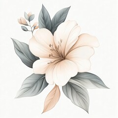 A soft, elegant illustration of a hibiscus flower with delicate leaves.