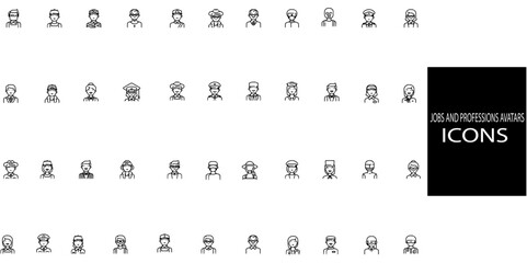 Jobs and professions simple concept 44 icons.Vector illustration.